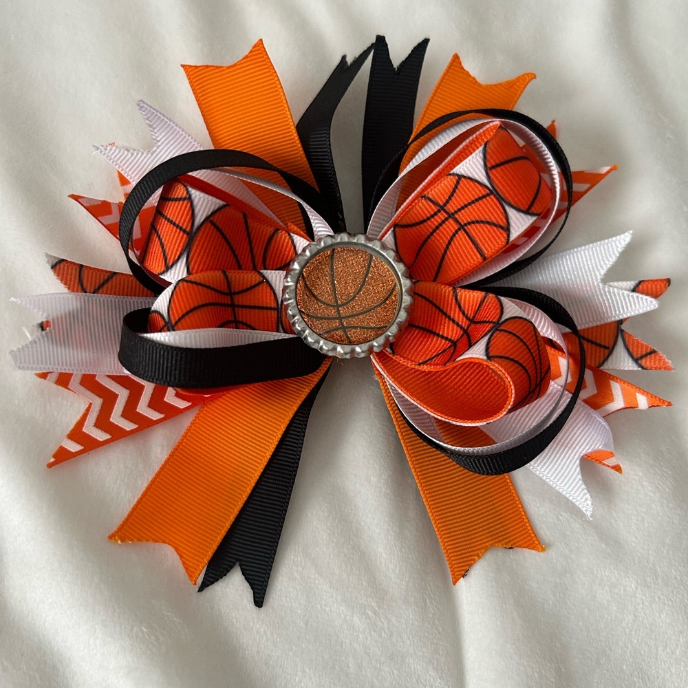 Basketball Themed Kids Hair Bow - Orange and Black
